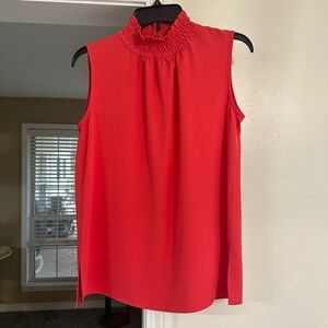 Ming Wang Smocked Neck Ruffle Sleeveless Blouse - Coral Orange - XS - NWT